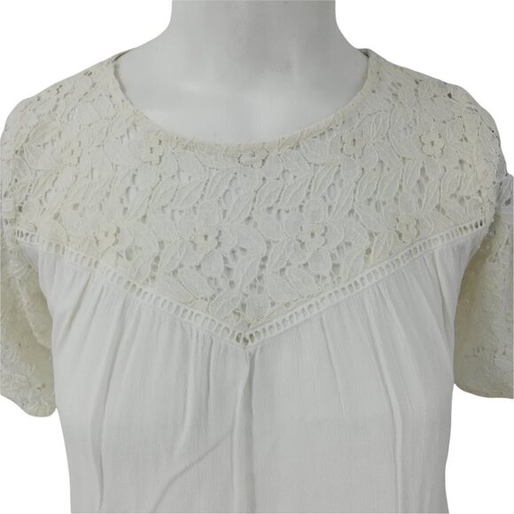 Zara Basics Lace Gauze Lattice Shirt Size XS White Sheer Boho Peasant Blouse - Picture 11 of 11